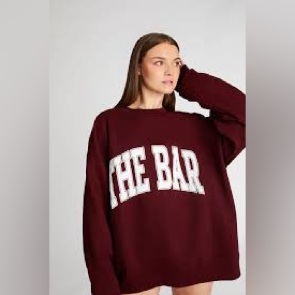 NEW The BAR Maroon Burgundy Varsity Oversized Crewneck Sweatshirt